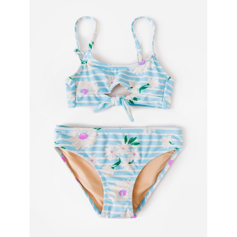 Shade Critters Bikini Set Little Kid 8Y Light Blue Daisy Stripe Bow Front RED723